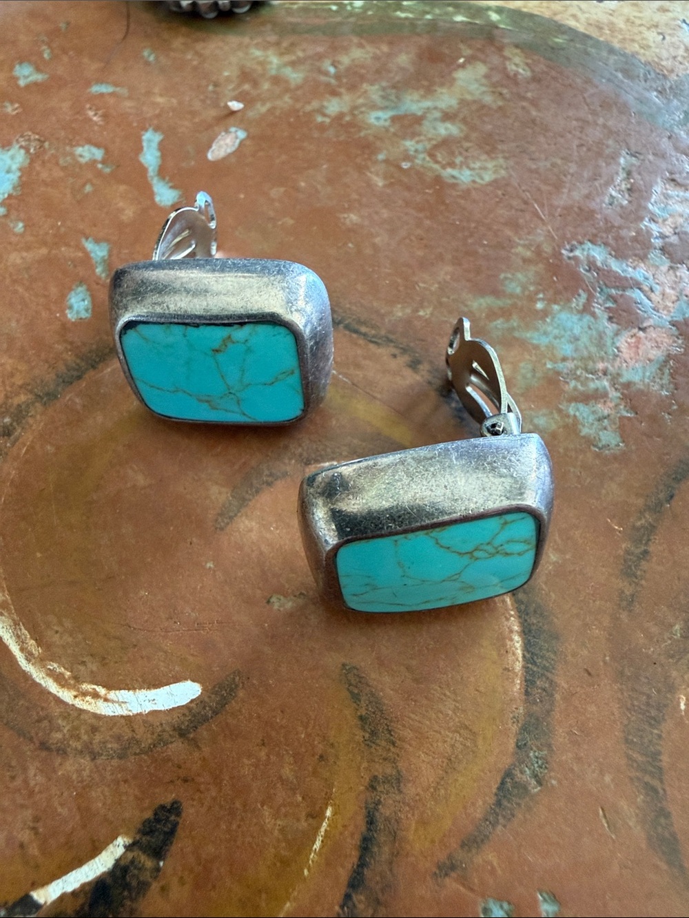 Turquoise Clip-On Earrings - Silver-Tone Setting